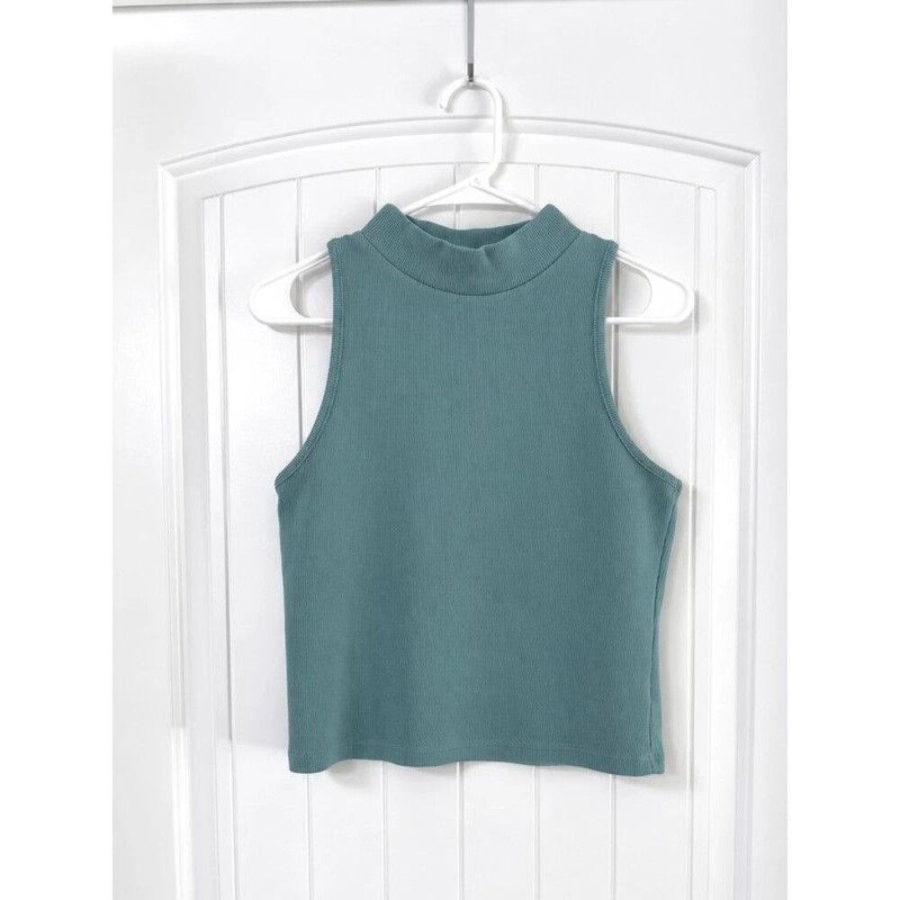 A New Day Blue Ribbed Mock Neck Sleeveless Tank Top Women’s M